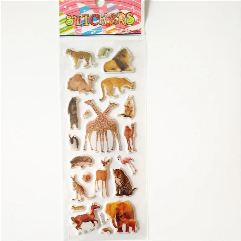 6 Sheets 3D Animal Lion Tiger Cartoon Dinosaur Stickers Diary PVC Puffy Reward Kids Lot Educational Bubble Stickers for Child