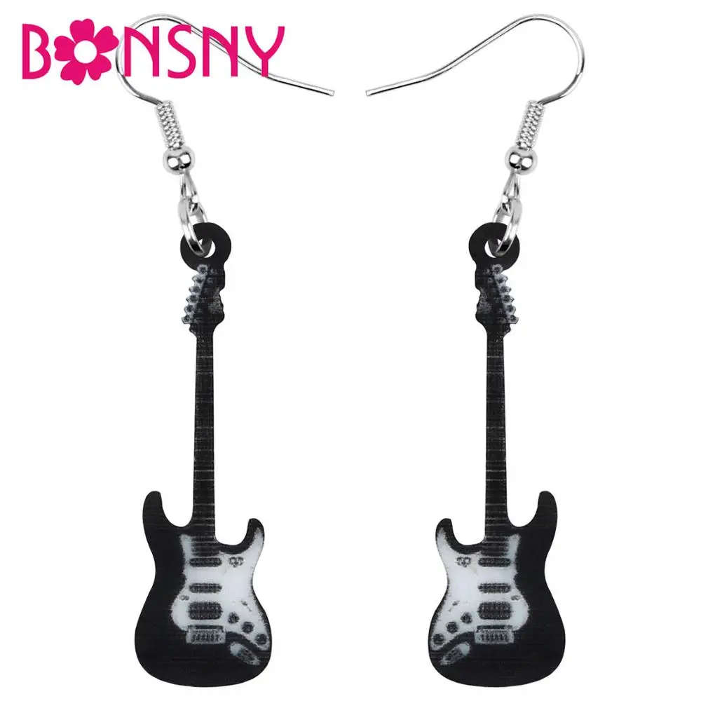 Bonsny Acrylic Anime Black Guitar Earrings Drop Dangle Decoration Jewelry For Women Girls Teens Kids Charms Party Gift Accessory