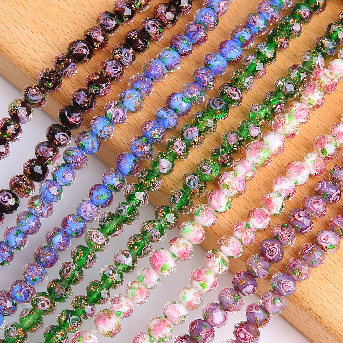 10pcs 8mm Murano Exquisite Transparent Glass Lampwork Beads for Jewelry Making DIY Bracelet Flower Rondelle Faceted Beads