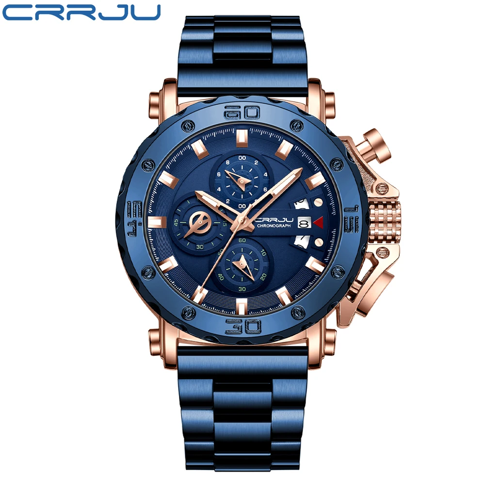 CRRJU 2022 Men Big Large Dial Watch Fashion Clock Quartz Watch Sports Business Hour Male Wristwatches Relogio Masculino