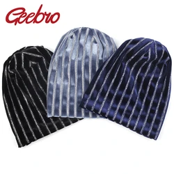 Geebro Women Stripe Style Soft Baggy Skullies Beanie Hat Adult Autumn Winter Warm Hat Beanies Skull Cap For Ladies Girls