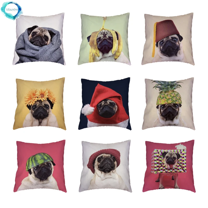 Personalized Pug Dogs Polyester Cushion Cover Duck Banana Watermelon Throw Pillow Case Home Decor Bedroom Hotel Car Decoration