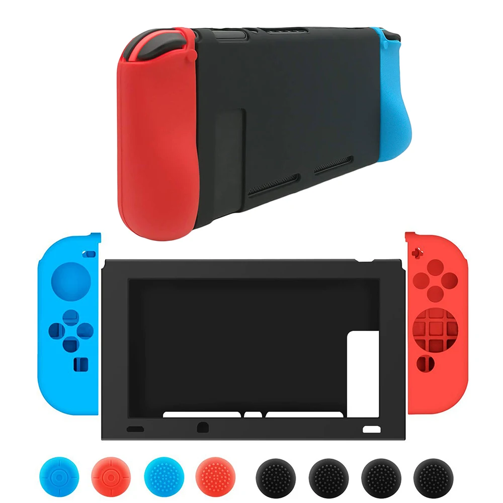 11 인 1 소프트 실리콘 케이스, 닌텐도 스위치용 보호 케이스 커버, NS 컨트롤러 용 엄지 스틱 캡, 전신 보호