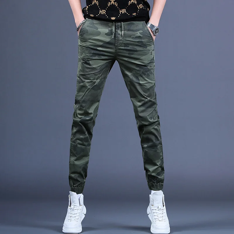 

Summer Camouflage Casual Pants Men Fashion Cotton Khaki Slim Fit Elastic Waist Drawstring Trousers