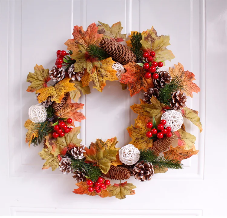 

Harvest-Pine Cone Maple Leaves Wreath, Rustic Vine, Farmhouse Door Wreath, Autumn Party, Wedding Decoration, 2019