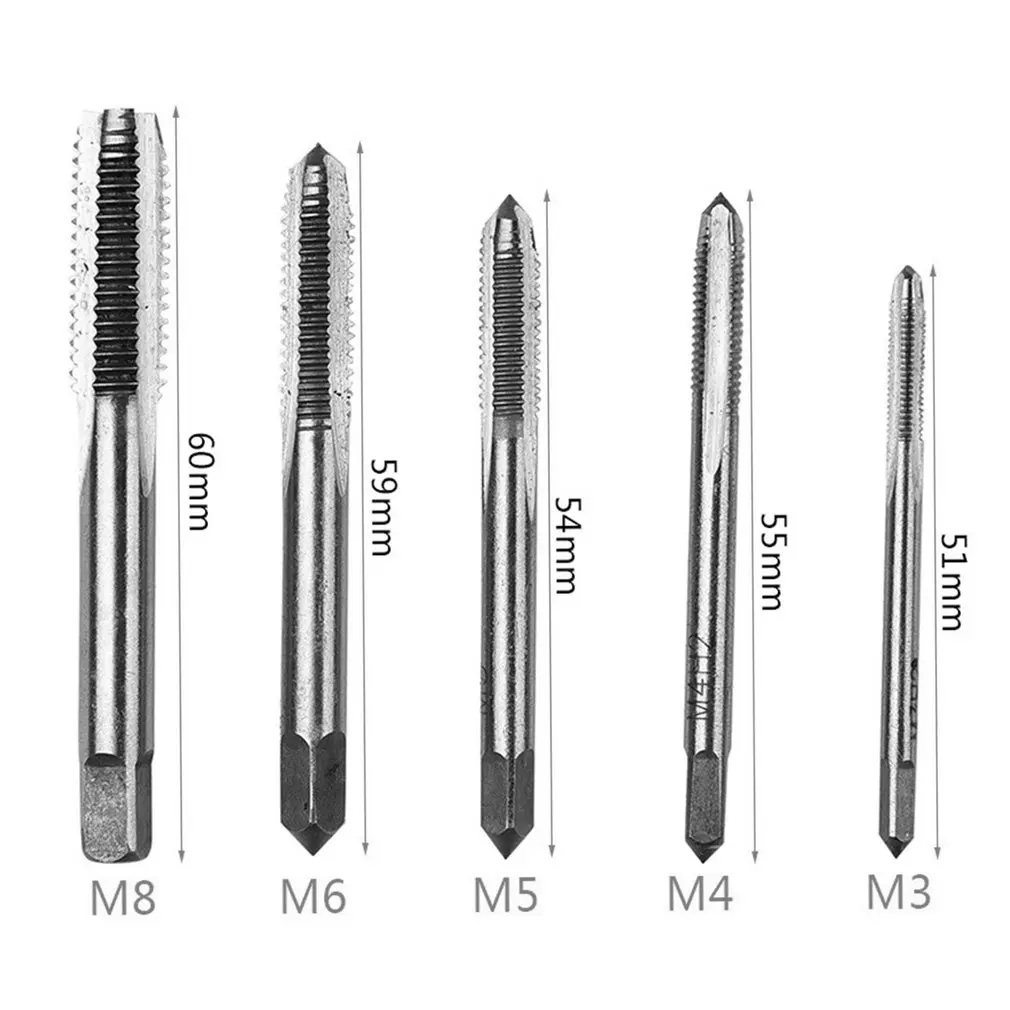 5PCS/Set HSS M3 M4 M5 M6 M8 Machine Spiral Point Straight Fluted Screw Thread Metric Plug Hand Tap Drill Set Hand Tools