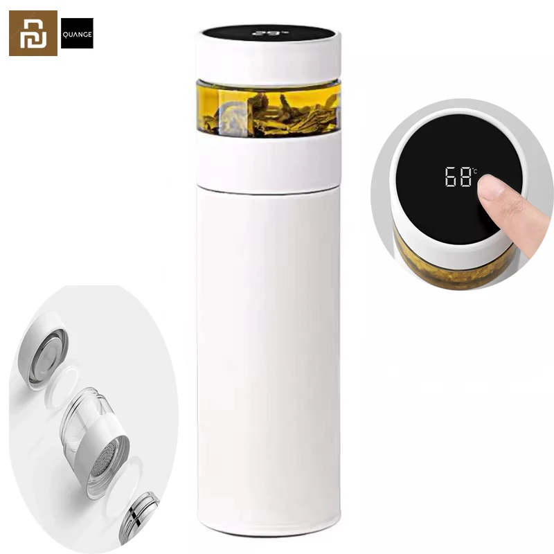 Youpin QUANGE كوب عازل للشاي الذكي H8133 لمسة واحدة لإظهار درجة الحرارة 316 فصل الشاي من الفولاذ المقاوم للصدأ يحافظ على البرد والساخن