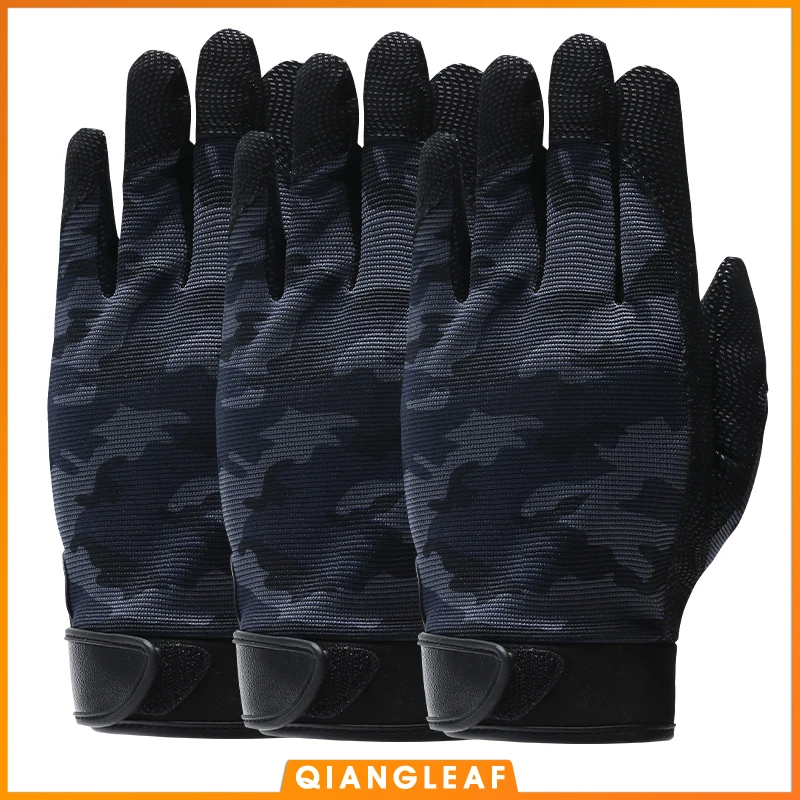 QIANGLEAF 3pcs Pu Work Gloves Anti-Slip Hunting Camping Cycling Camouflage Outdoor Sport Fishing Safety Cycling Glove 2500MC