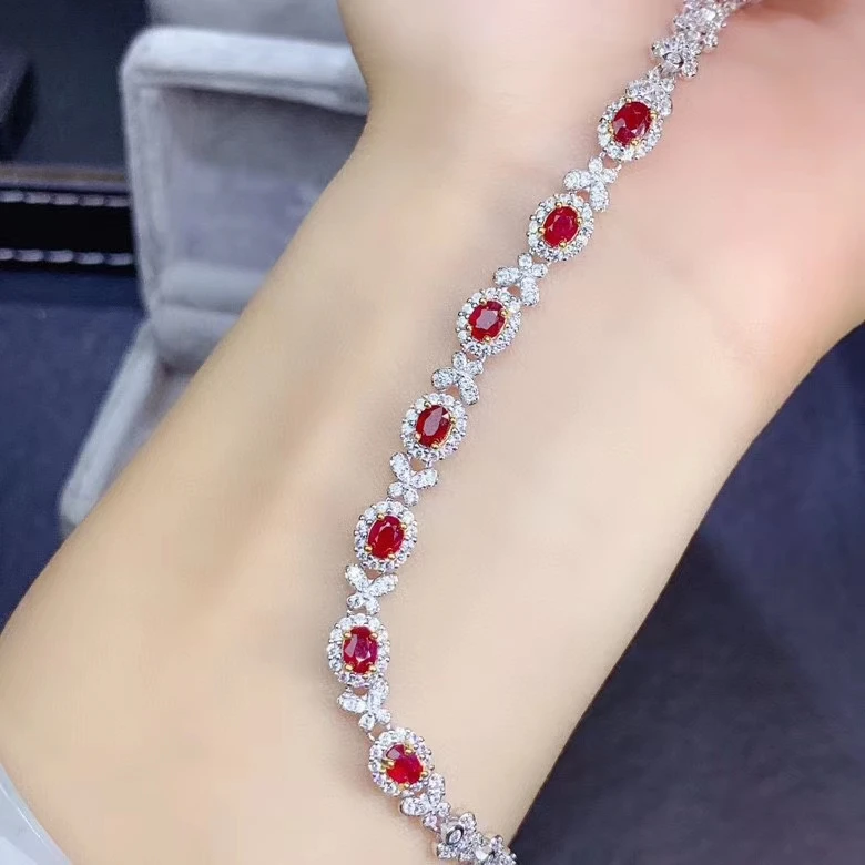 KJJEAXCMY fine jewelry 925 sterling silver inlaid natural ruby Girl's exquisite Chinese style simple gem bracelet support test