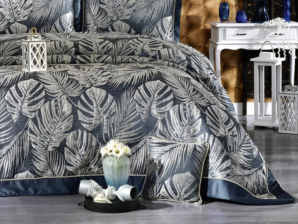 Tropical Double Bed Cover Set Navy Blue