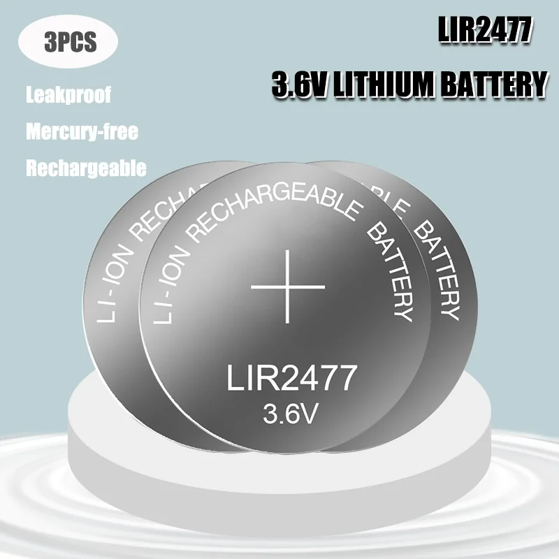 3 шт., 3,6 В Кнопочная батарея LIR2477 CR2477, литиевая батарея 200 мАч, перезаряжаемая батарея в виде монеты для планшетов