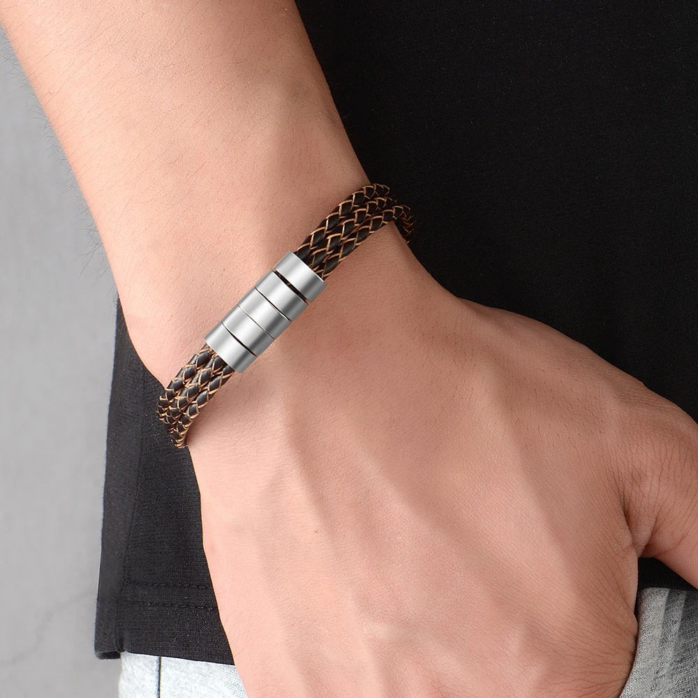 Echtes Leder Seil Geflochtene Armband für Frauen Edelstahl Personifizierte Gravieren Name Männer Schmuck Familie Liebhaber Geschenke