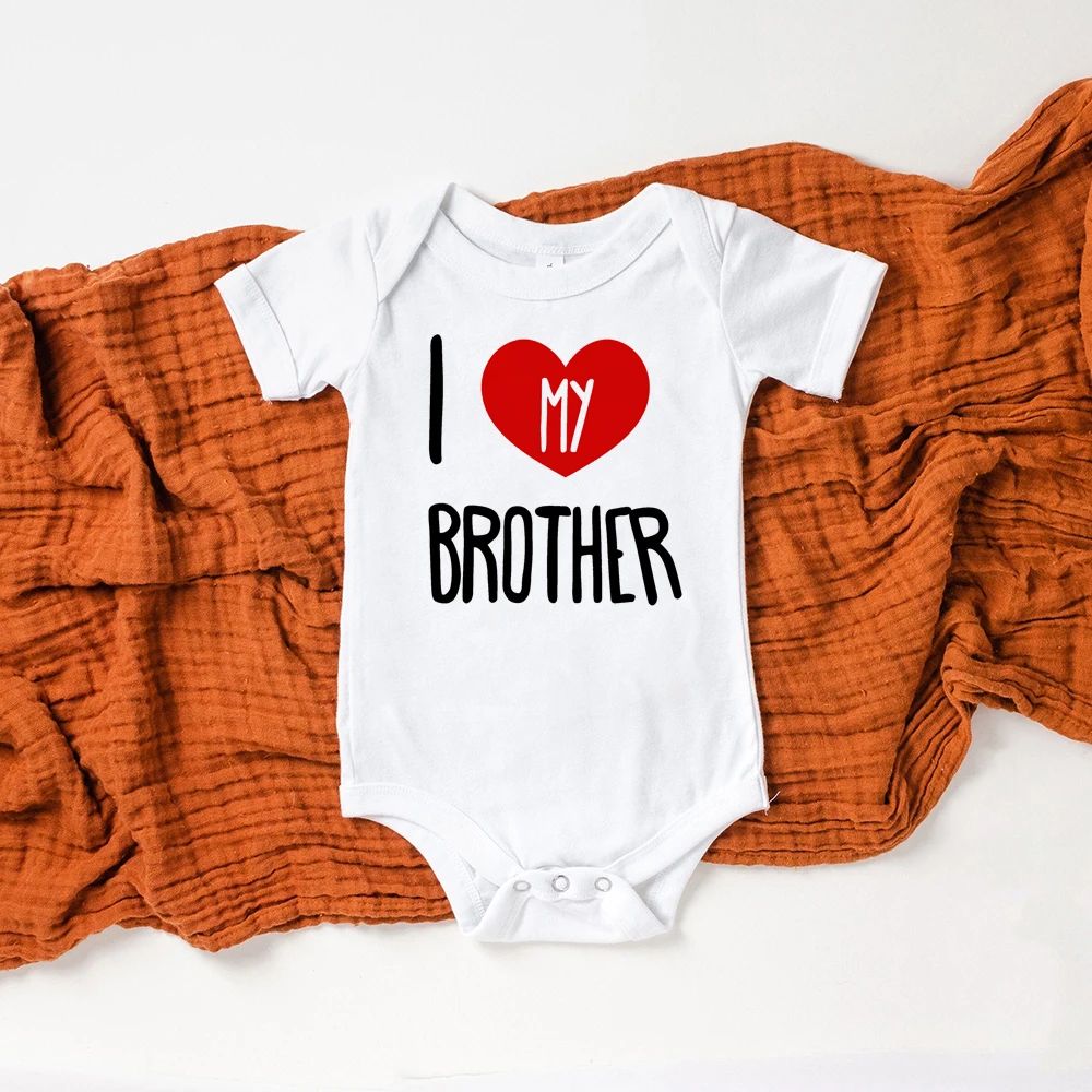 I Love My Sister Brother Baby Boys Girls Summer Romper Fashion Short Sleeve Bodysuits Newborn Baby Announcement Valentine's Gift