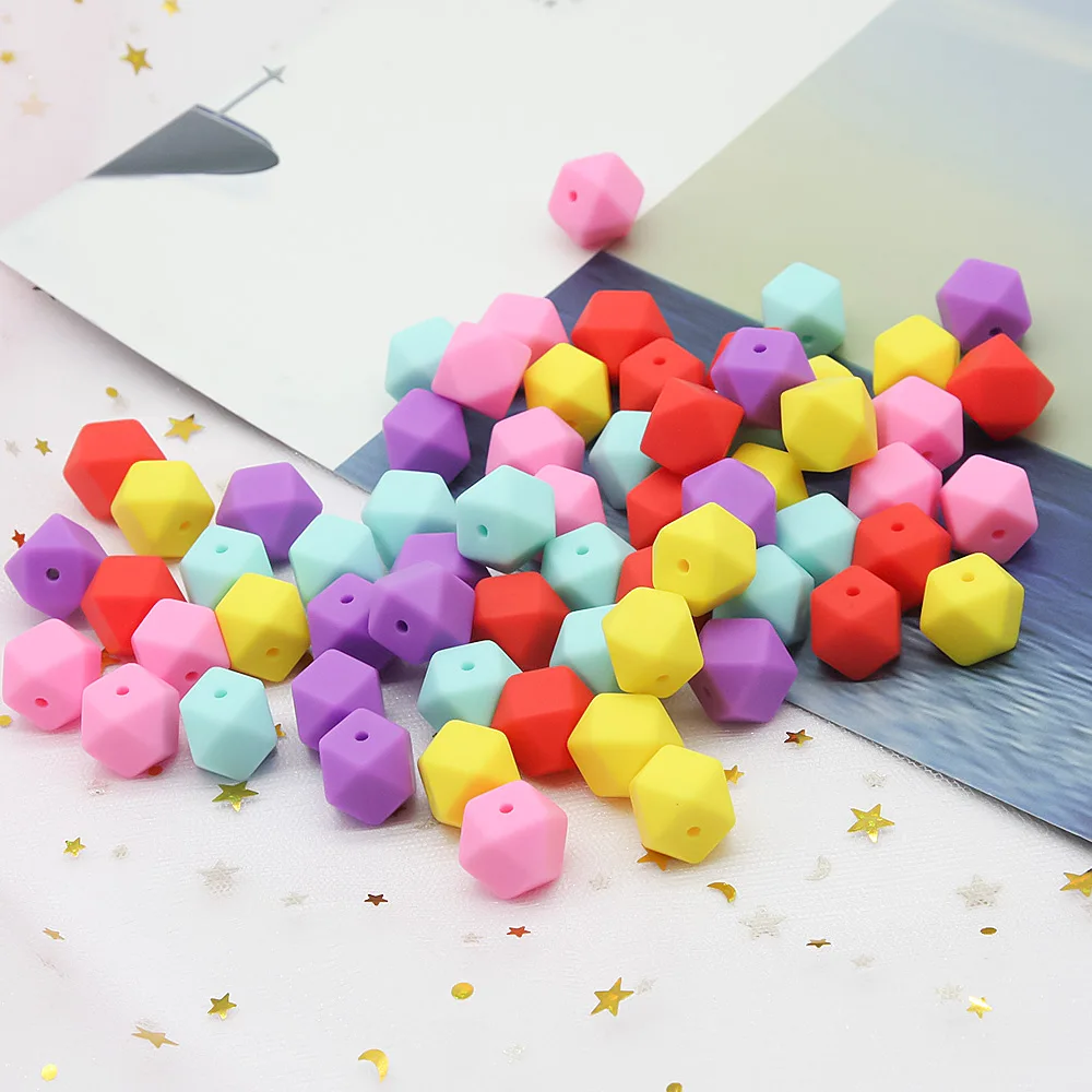 10 Stks/partij Hexagon Siliconen Kralen 17Mm Food Grade Silicone Baby Bijtringen Voor Tandjes Ketting Maken Chew Tandjes Kralen Losse