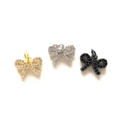 5pcs Small Size Gold-Plated Bow Tie Pendants Clear Black Zirconia Pave Charms for Women Jewelry Earring Bracelet Necklace Making