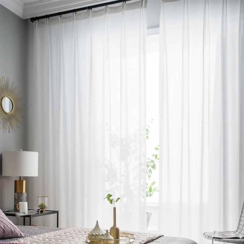 Lead Line Weight on Bottom Super Soft Chiffon Snow Pure White Window Tulle Curtains for Living Room Sheer Voile Bedroom Veil