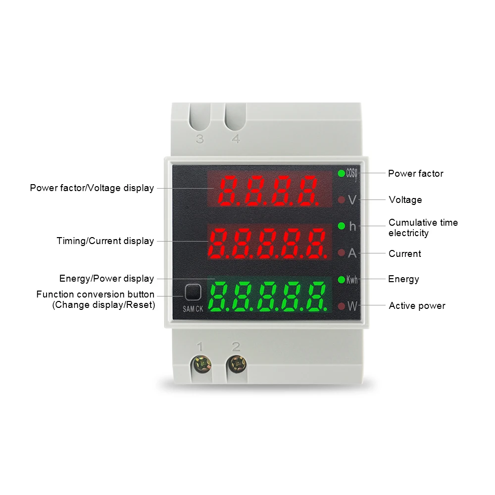 Din Rail Digital Ammeter Voltmeter LED/LCD Display 0-100A Multi-function Amp Volt Energy Power Watt Meter AC 80-300 250V-450V