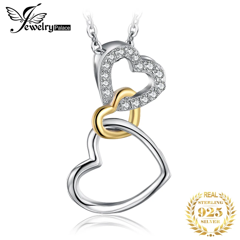 JewelryPalace Heart Love Knot 925 Sterling Silver Gold Cubic Zirconia Simulated Diamond Pendant Necklace for Women No Chain