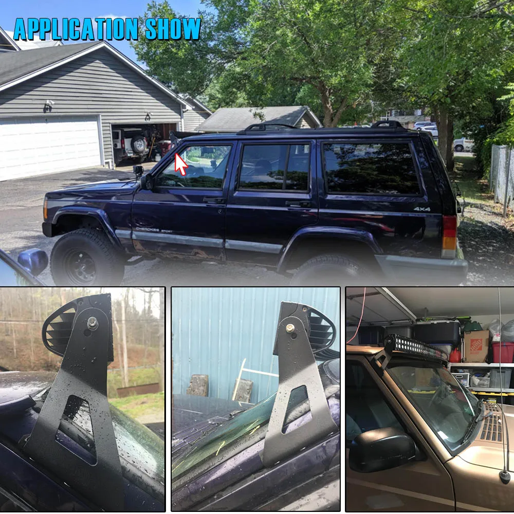 52” Curved Lights Mount Bracket Off-road Roof Windshield Led Bar Lights Mounting Brackets For Jeep Cherokee XJ 1984-2001