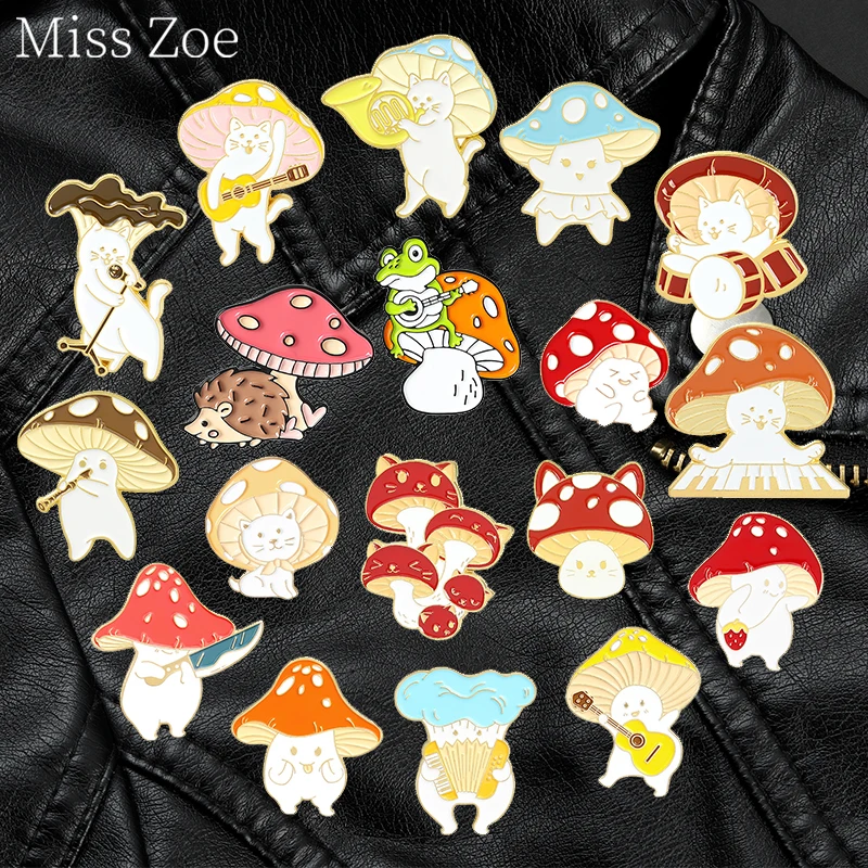 Custom Animal Enamel Pins Cute Mushroom Collection Funny Play And Sing Singer Brooches Lapel Cartoon Jewelry Gift For Kid Friend