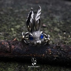 Fantasy Fairy Tale Blue Eyes Bunny Ring Cute Big Ears Rabbit Women Ring Retro Silver Color Men Ring Fashion Jewelry Gift