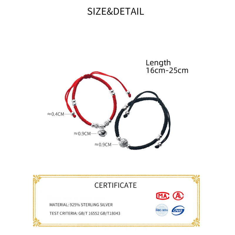 La Monada جرس الخيط الأحمر لليد 925 فضة سوار زوجين سلسلة حبل الأحمر الموضوع أساور للنساء الفضة 925 #2