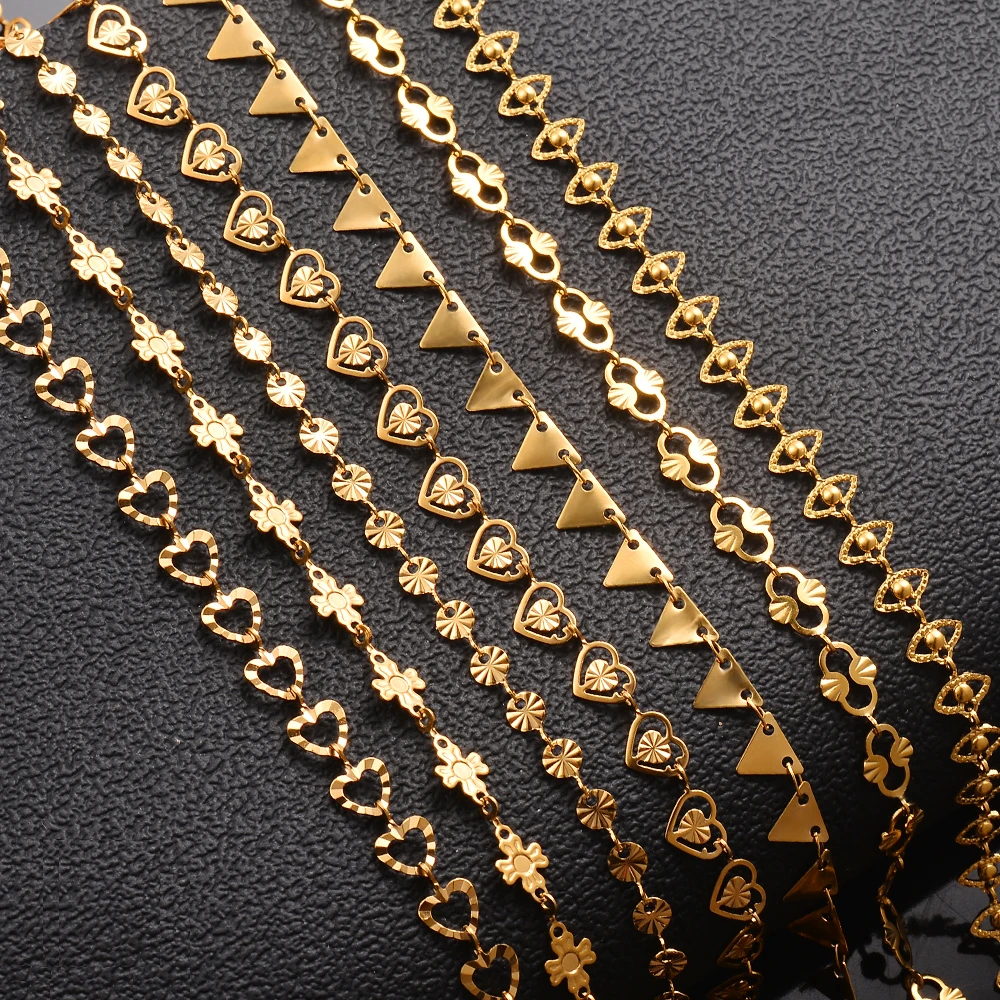 Großhandel 1 Meter Edelstahl Goldfarben Handgefertigte Herz-Auge-Sonnenblumen-Ketten für Damen Halskette Armband Fußkette DIY Schmuck – Detail 6