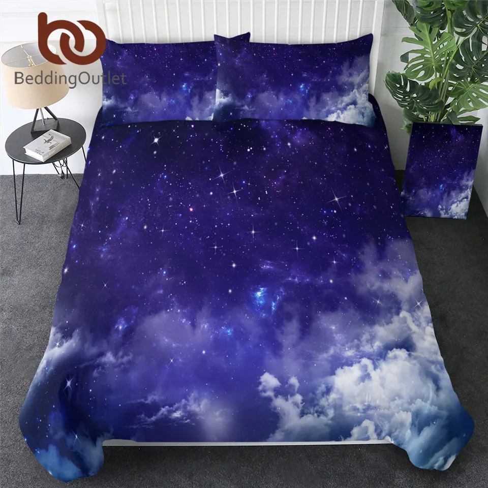 

BeddingOutlet Sky Bedding Set Starry Duvet Cover Set Galaxy Bedclothes Blue White Bedspread Beautiful Scenery Home Decor 3PCS