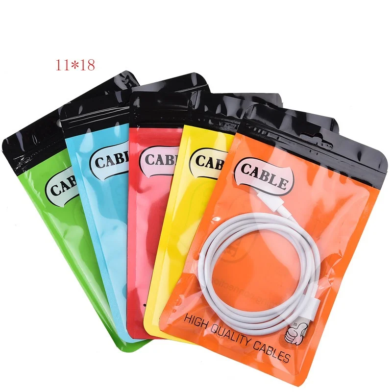 1000Pcs/Lot Plastic Poly Bags OPP Packing Zipper Lock Package Accessories PVC Retail Boxes Handles for 2~3M USB Cable Data Line