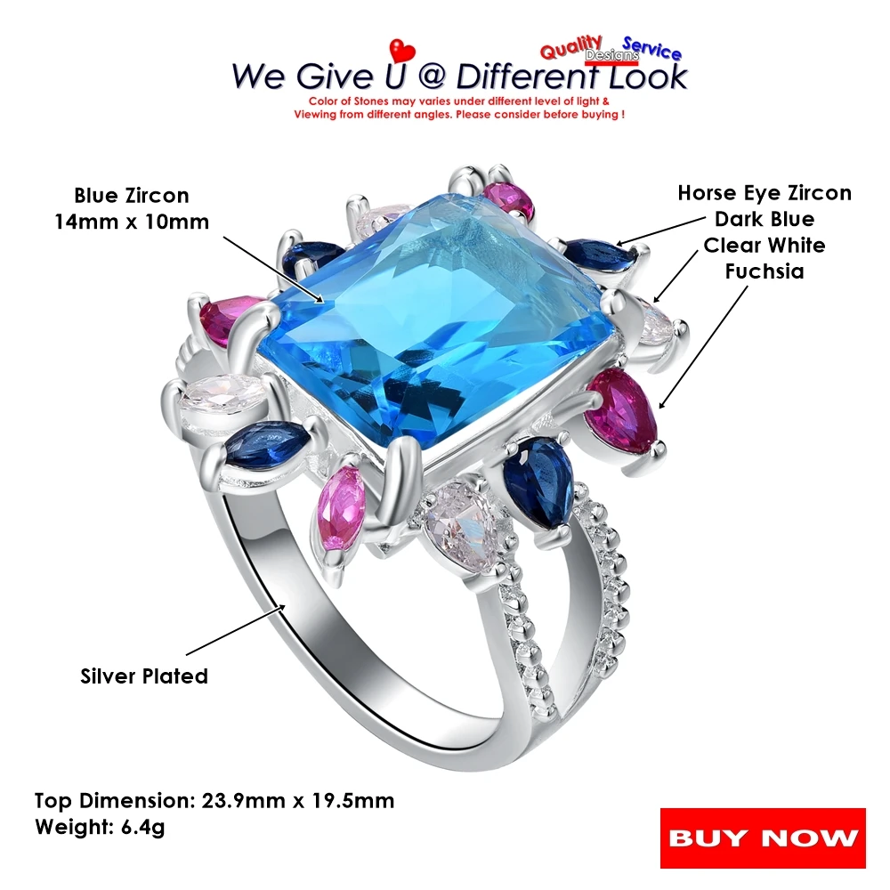 DreamCarnival1989 Women Cocktail Rings 14mm Zircon Anniversary Party Must Have Russian Red White Blue New Year Jewelry WA11875BL