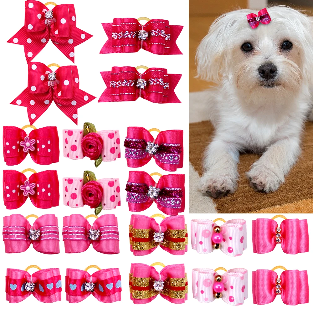 10Pcs Handmade Pet Dog Bow Diamond Pearl Pet Supplies Pet Hair bows Boutique Puppy Pet Dog Grooming Accessories for Small Dogs