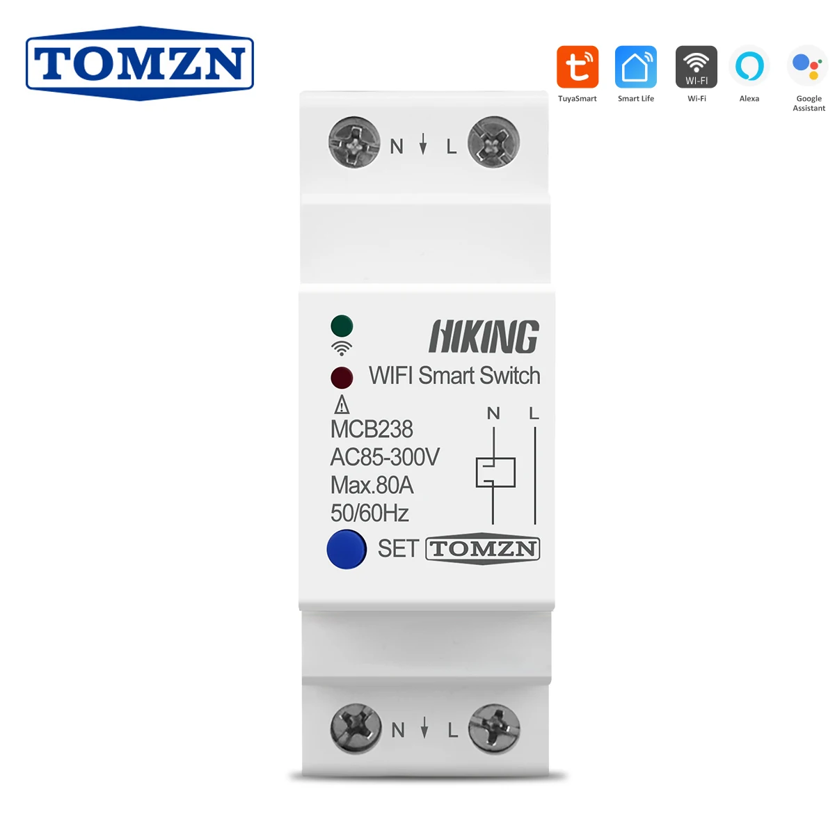 2P 80A Din Rail WIFI Circuit Breaker Smart Switch Remote Control by Smart Life TUYA for Smart Home TOMZN MCB238