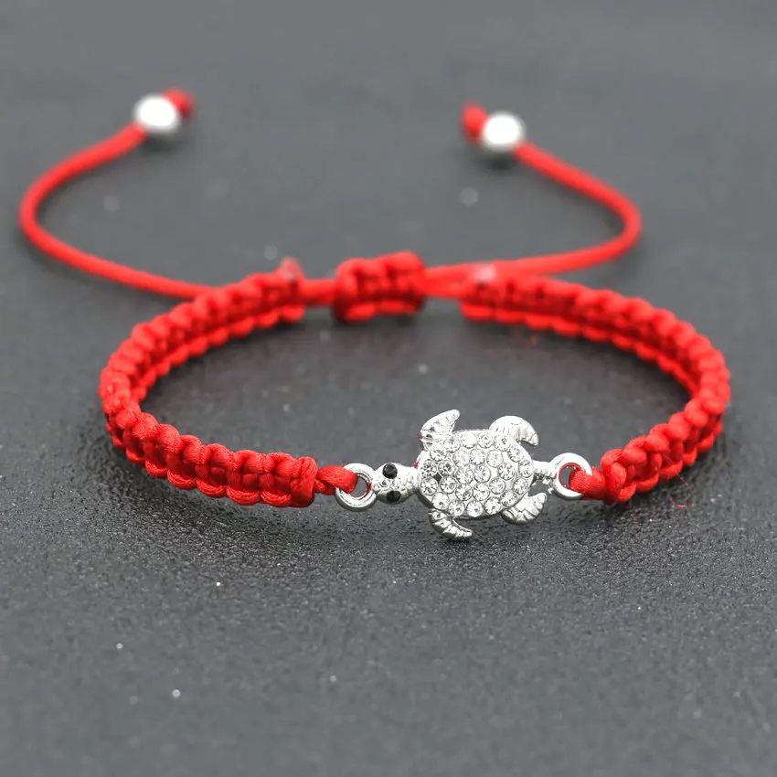 Minimalist Silver Color Sea Turtle Tortoise Charm Bracelet Red Rope Thread Chakra Bracelets For Women Boho Jewelry Love Gift