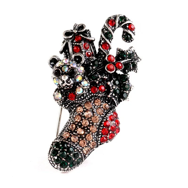 New Design Crystal Jewerly Pretty Rhinestone Christmas socks Brooch pin