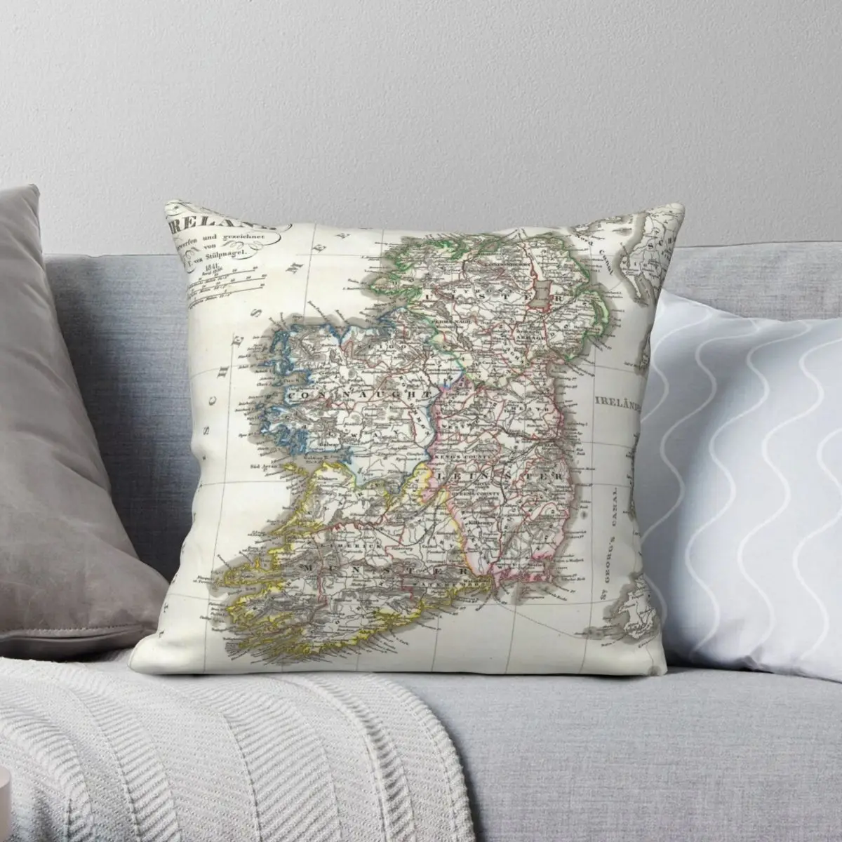 Vintage Map Of Ireland 1841 Pillowcase Polyester Linen Velvet Pattern Zip Decor Throw Pillow Case Sofa Cushion Cover Wholesale