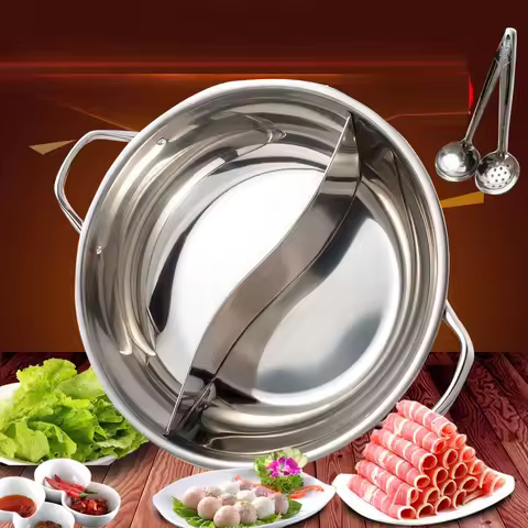 32cm stainless steel Fondue Soup Pot Cooking pot Casserole Utensil 5litre inox hot pot 2grid soup 2 long spoon