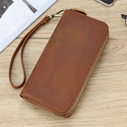 Newsbirds genuine leather wallet women luxury vintage men leather card zipper wallet for male clutch wallet phone purse man