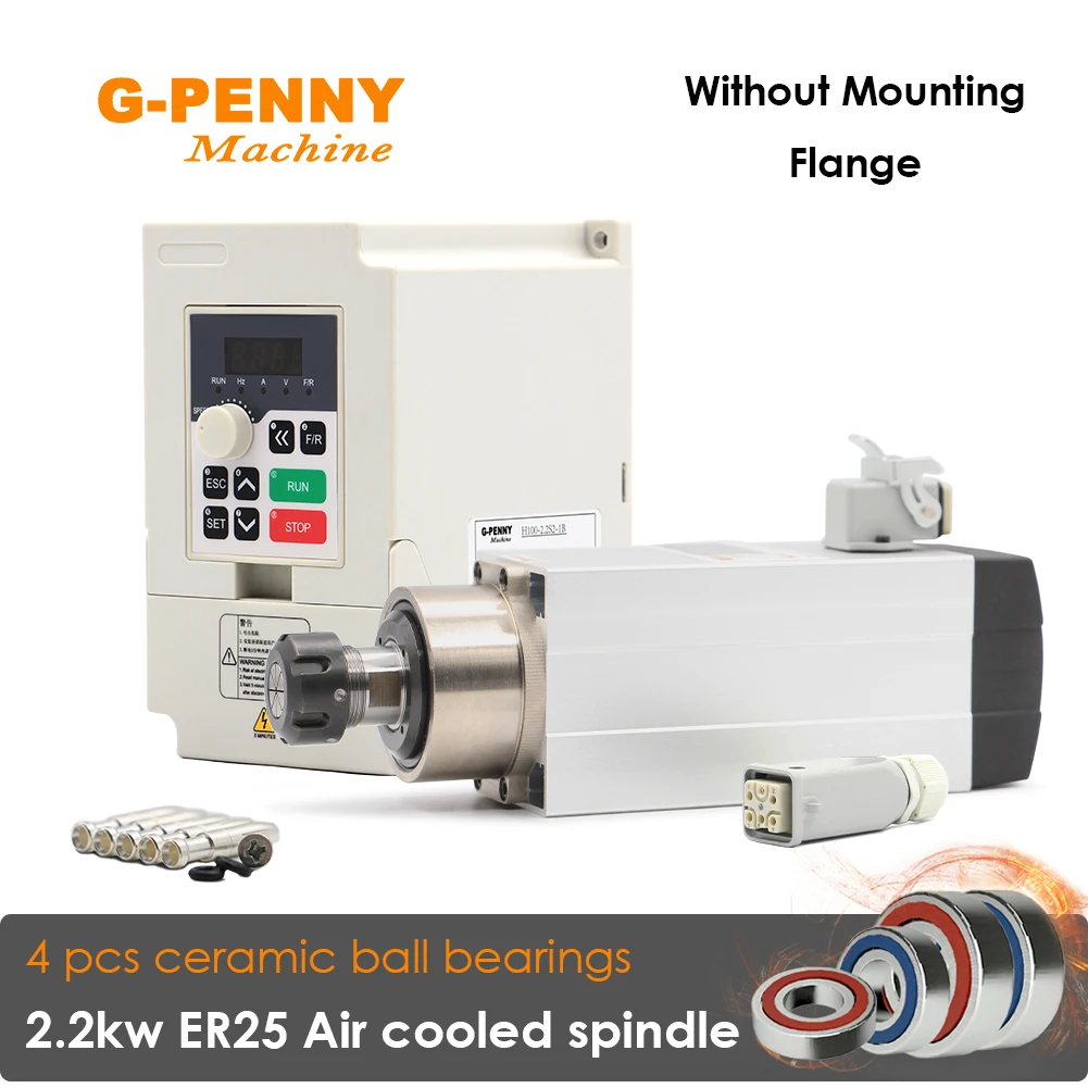 G-PENNY 2.2kw 220v air cooled spindle ER25 air cooling Ceramic ball barings & 2.2kw Inverter/VFD