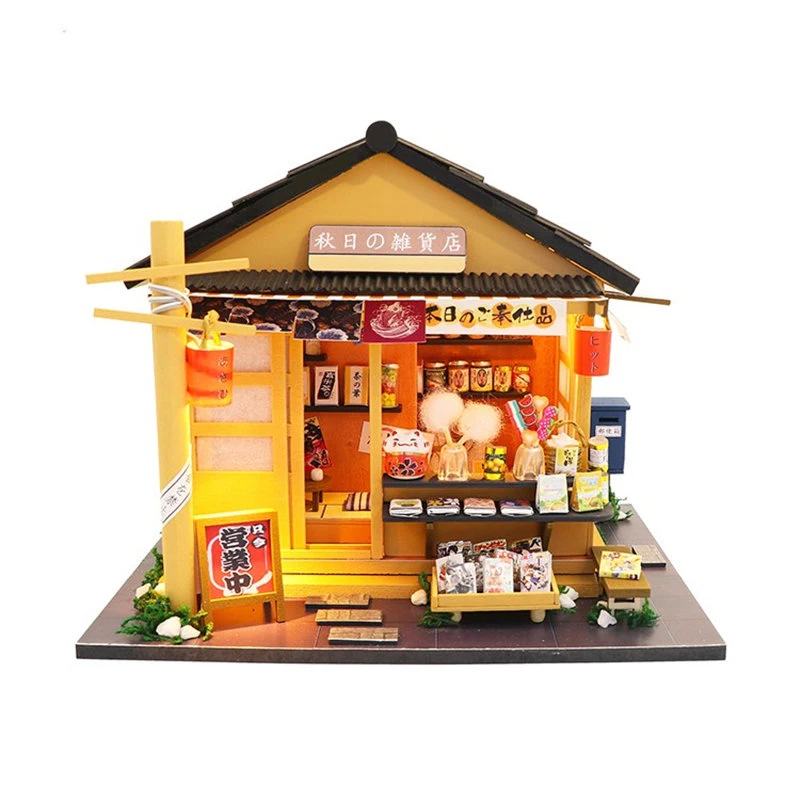 3D Wooden Dollhouse Japanese Style Grocery Store Miniaturas with Furnitures DIY Doll House Kit Toy for Children Brithday Gift