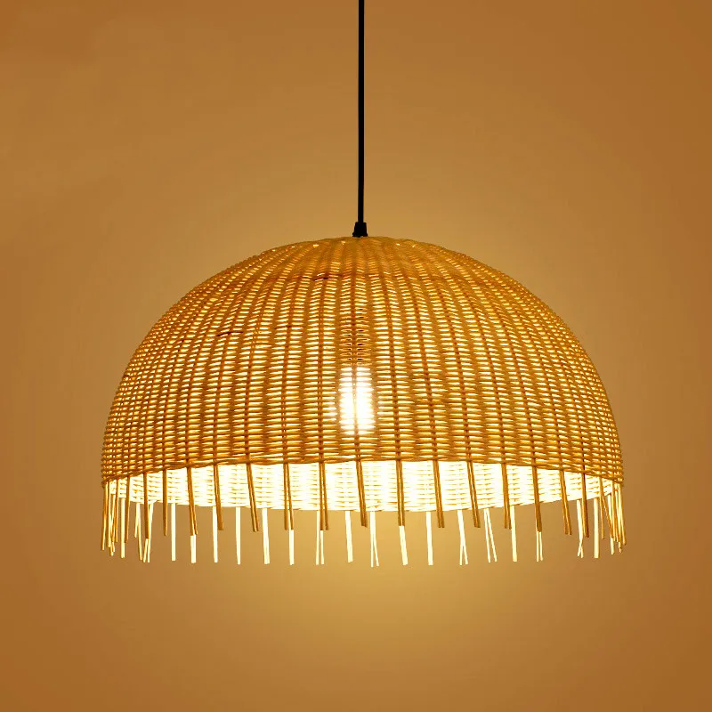 

Handmade Bamboo Weaving Natural Rattan Shade Round Pendant Light E27 lamps Lanterns Handmade Living Room Hotel Pendant Lamps