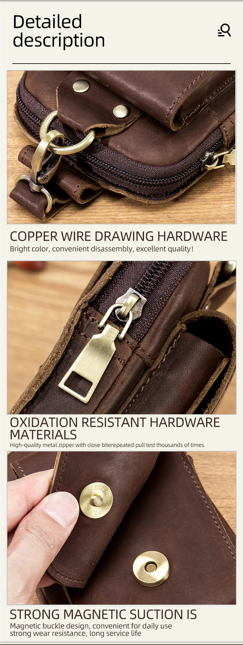 BULLCAPTAIN Mode Qualität Leder Kleine Sommer Tasche Haken Design Taille Pack Tasche Zigarette Fall 6 "Telefon Beutel Taille Gürtel tasche – Detail 10
