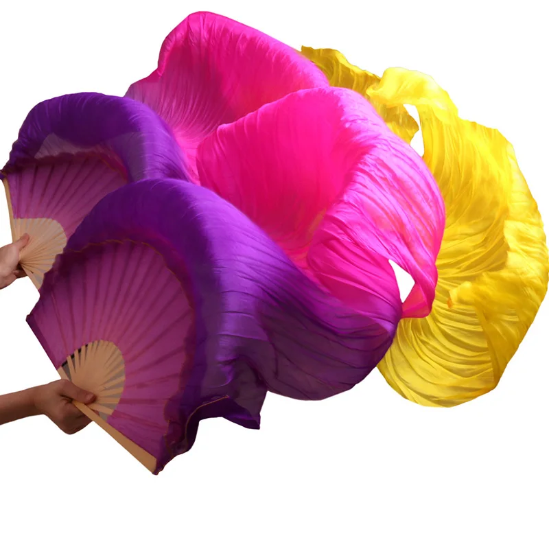 1 Pair 100% Real Silk/Imitation Silk Belly Dance Fan Belly Dance Veil Handmade Dyed Silk Dance Fan High Quality Silk Fans Veils