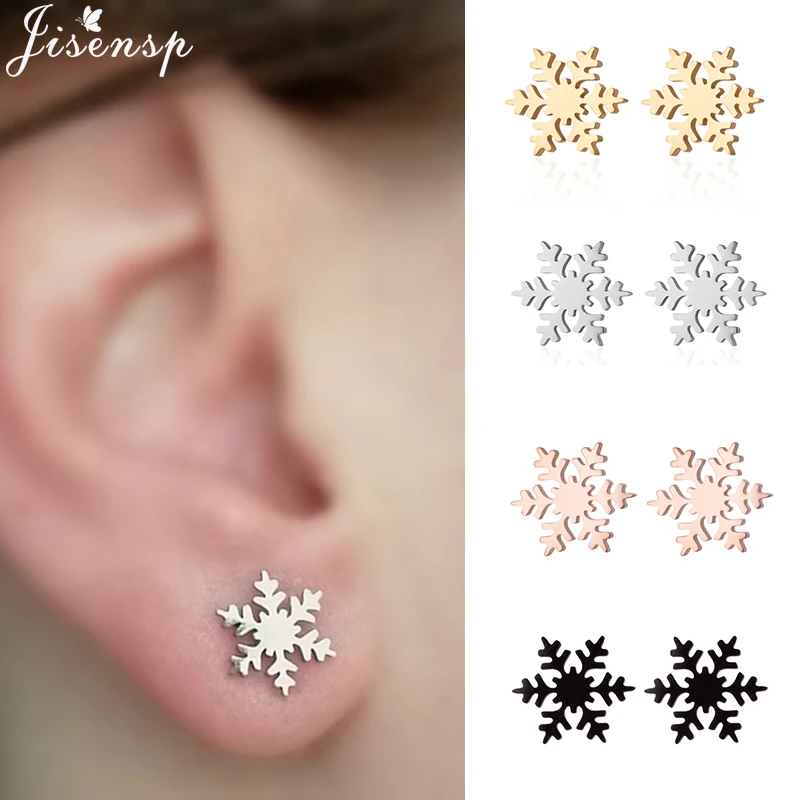 Fashion Cute Snowflake Stud Earrings for Women Minimalist Leaf Puzzle Dinosaur Deer Earings Stainless Steel Christmas Jewelry