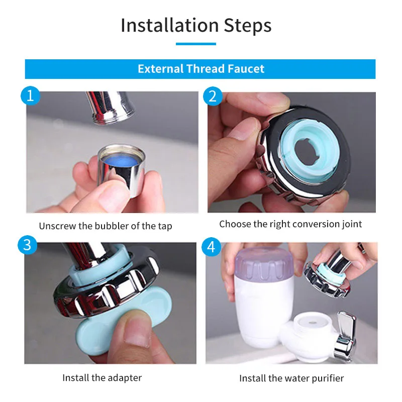 HiPiCok-منقي مياه الصنبور ، فلتر مياه صنبور المطبخ ، دورق سيراميك قابل للغسل ، منظف مياه يزيل الشوائب والبكتيريا والصدأ