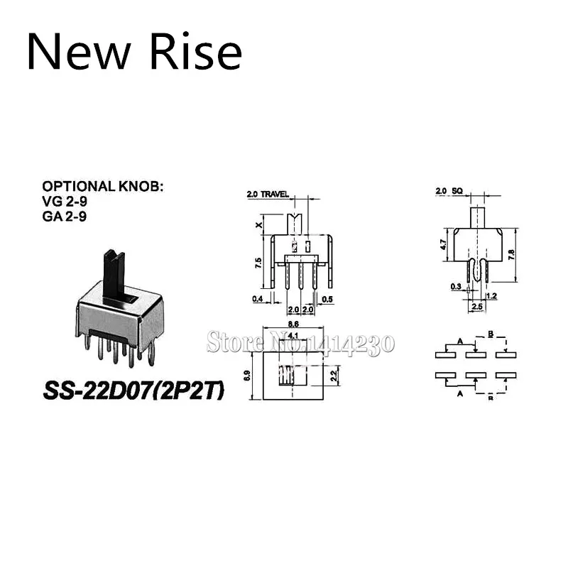 10PCS Toggle switch SS22D07 2P2T 6Pins DPDT Vertical Handle high 4mm SS22D07VG4