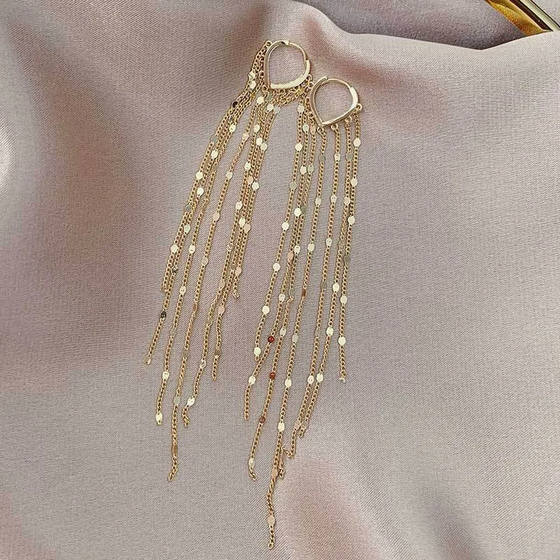 Glänzende lange Quasten-Glitzer-Tropfenohrringe für Damen, modische lange Kette, baumelnde Ohrringe, Hochzeit, Party, Schmuck, Geschenke – Detail 6