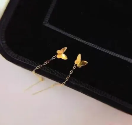 

18k gold earrings for women butterfly earrings long drop earring two colours au750 jewelry