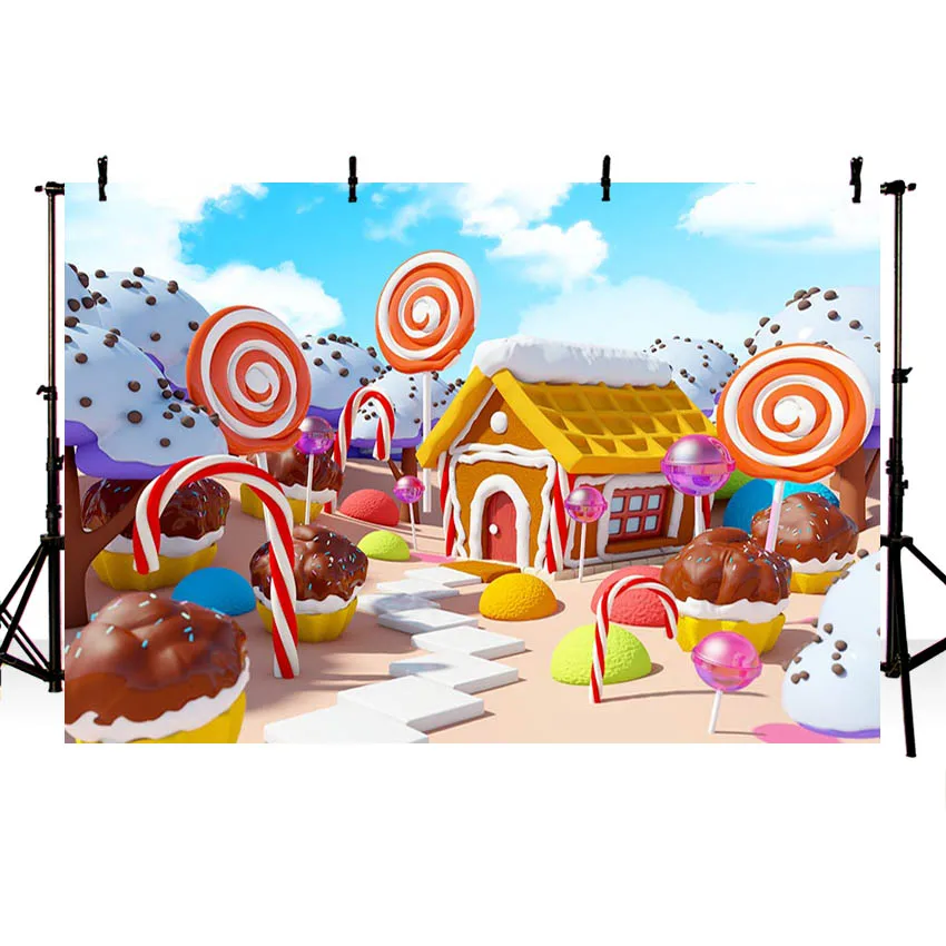 Mehofond Candy House Backdrops Lollipop Chocolate Cake Dessert Children Birthday Party Photography Backgrounds for Photo Studio