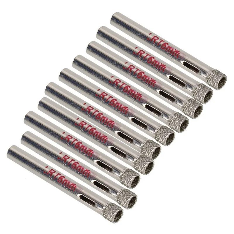 

10Pcs 6mm Diamond Coated Drill Bit Tile Ceramic Glass Hole Saws Silver