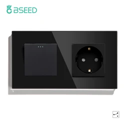 BSEED Button Switches 1/2/3Gang 2Way EU Wall Socket Crystal Glass Wall Mechanical Switches EU Standard White Black Golden